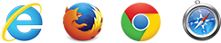 Internet Explorer, Firefox, Chrome, and Safari icons