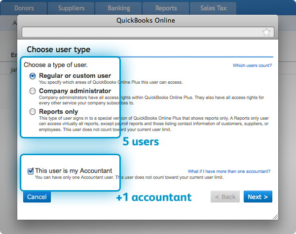 Screenshot - 5 user licenses, plus 1 for your accountant