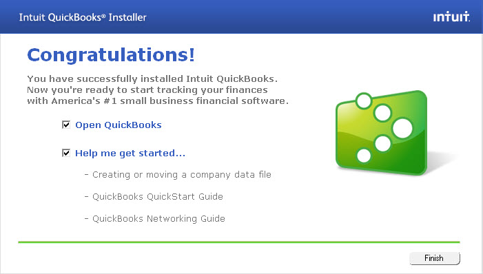 QuickBooks will display the following message when the installation has completed: